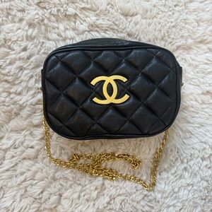 Black Quilted Crossbody Bag Gold Logo